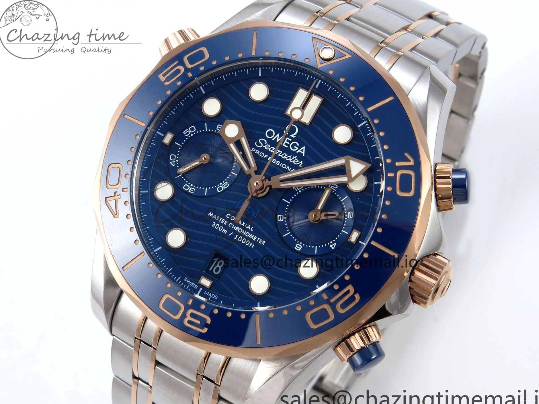 0131 Seamaster 300m Chrono SS RG OMF 1:1 Best Edition Blue Dial on SS RG Bracelet A Timeless 7686